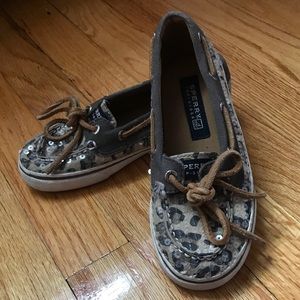 Girls sequin leopard Sperry boat shoes
